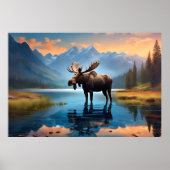 Moose in het meer poster (Voorkant)