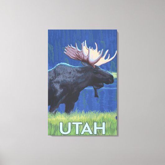 Moose in MoonlightUtah Canvas Afdruk (Voorkant)