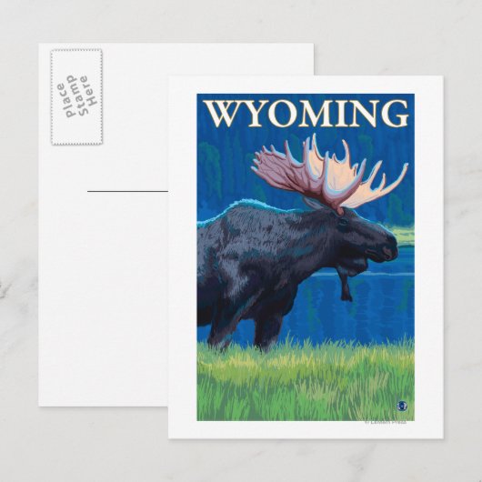 Moose in NightWyomingVintage Travel Poster Briefkaart (Voorkant / Achterkant)