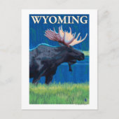 Moose in NightWyomingVintage Travel Poster Briefkaart (Voorkant)