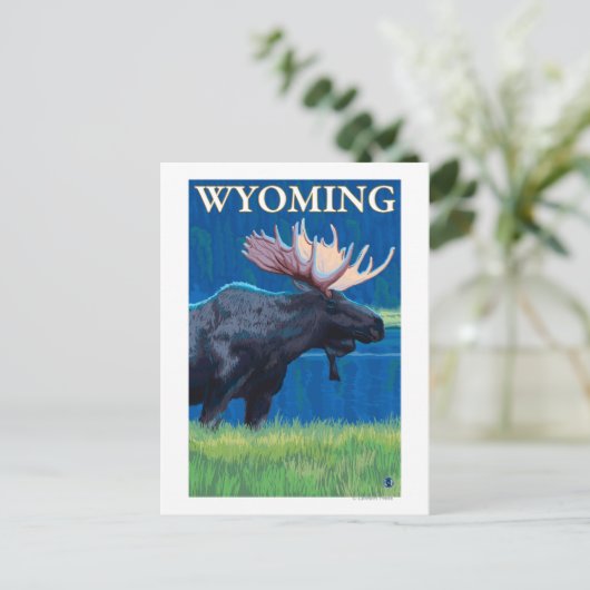 Moose in NightWyomingVintage Travel Poster Briefkaart (Staand voorkant)