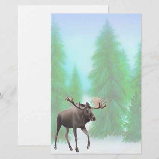 Moose in Pine Forest Stationery Briefpapier (Voorkant / Achterkant)