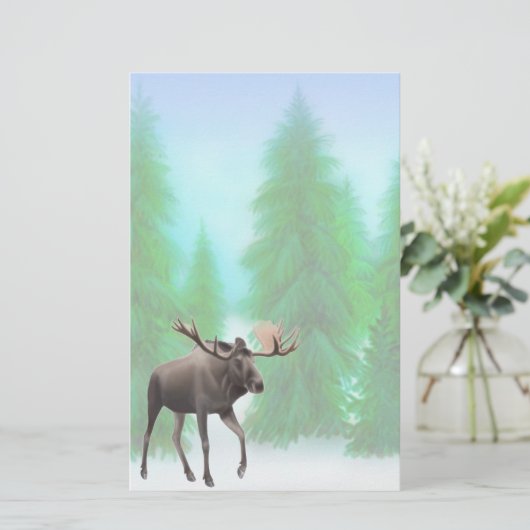 Moose in Pine Forest Stationery Briefpapier (Staand voorkant)
