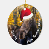Moose in Santa Hat Ceramic Ornament (Links)