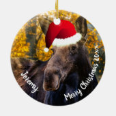 Moose in Santa Hat Ceramic Ornament (Achterkant)