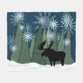Moose in Silent Snowy Forest Fleece Deken (Voorkant (Horizontaal))