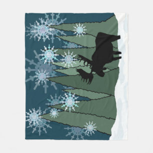 Moose in Silent Snowy Night Fleece Deken