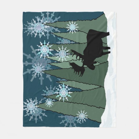 Moose in Silent Snowy Night Fleece Deken (Voorkant)
