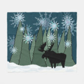 Moose in Silent Snowy Night Fleece Deken (Voorkant (Horizontaal))