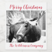 Moose in sneeuw Vrolijk Kerstmis Winter Scene Wijn Etiket (Enkel label)