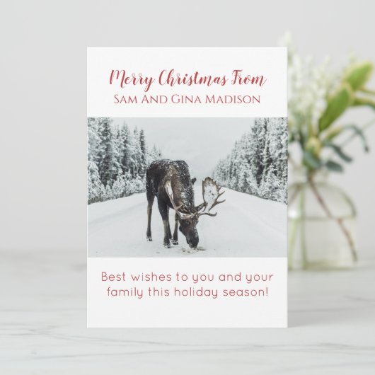 Moose In Sneeuwwildernis Kerst Kaart (Staand voorkant)