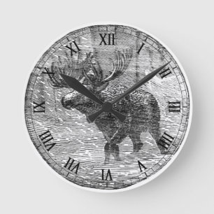 Moose in Snow Emblem Ronde Klok