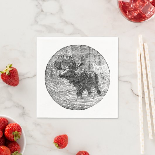Moose in Snow Emblem Servetten (Insitu)