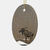 Moose in Snow Keramisch Ornament (Links)