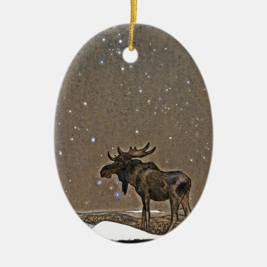 Moose in Snow Keramisch Ornament (Voorkant)