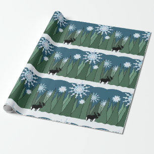 Moose in Snowflake Forest Wrapping Paper Cadeaupapier