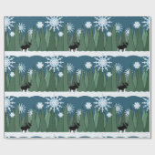 Moose in Snowflake Forest Wrapping Paper Cadeaupapier (Vlak)