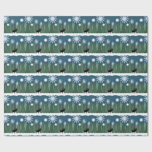 Moose in Snowflake Forest Wrapping Paper Cadeaupapier (Vlak)