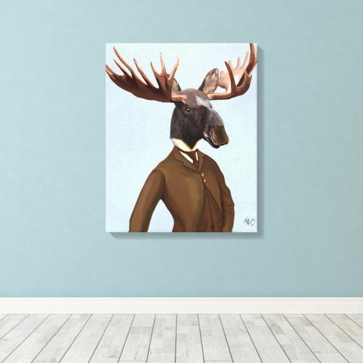Moose in Suit Portret Canvas Afdruk (Insitu (Houten vloer))