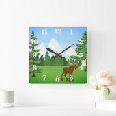 Moose in Valley - Square Wall Clock Vierkante Klok (Huis)