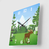 Moose in Valley - Square Wall Clock Vierkante Klok (Hoek)