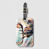 Moose in Wildflower waterverf Bagagelabel (Voorkant (verticaal))