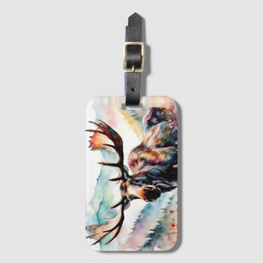 Moose in Wildflower waterverf Bagagelabel (Voorkant (verticaal))