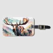 Moose in Wildflower waterverf Bagagelabel (Voorkant (horizontaal))