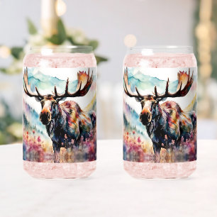 Moose in Wildflower waterverf Blikvorm Glas