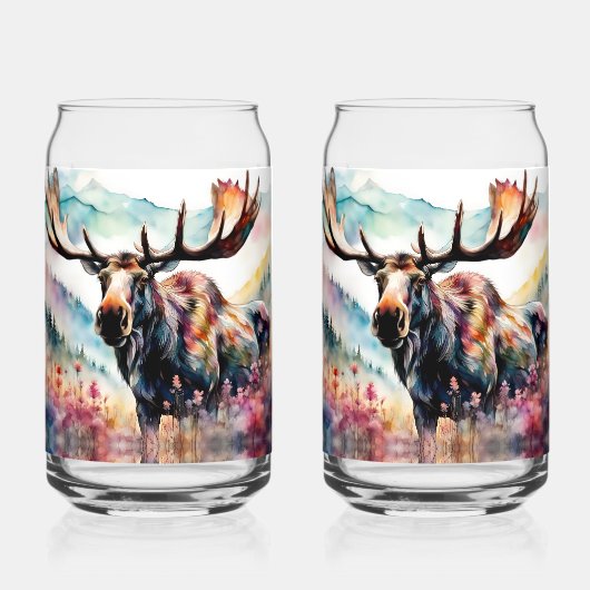Moose in Wildflower waterverf Blikvorm Glas (Voorkant)