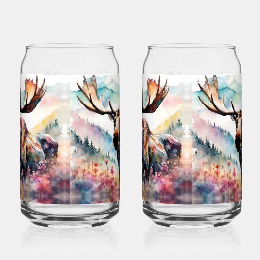 Moose in Wildflower waterverf Blikvorm Glas (Links)