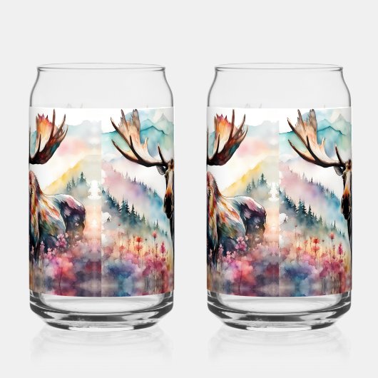 Moose in Wildflower waterverf Blikvorm Glas (Rechts)