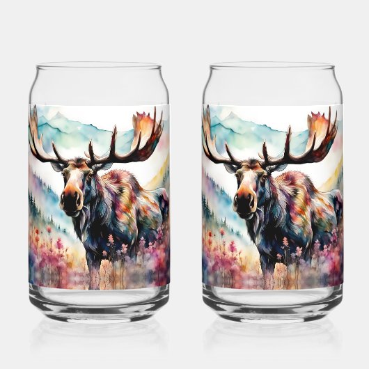 Moose in Wildflower waterverf Blikvorm Glas (Achterkant)