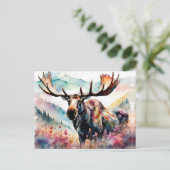 Moose in Wildflower waterverf Feestdagenkaart (Staand voorkant)