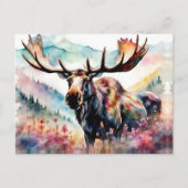 Moose in Wildflower waterverf Feestdagenkaart (Voorkant)