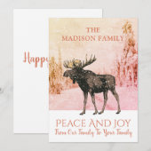 Moose in Winter Kerstvakantiekaartje Feestdagenkaart (Voorkant / Achterkant)