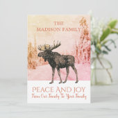 Moose in Winter Kerstvakantiekaartje Feestdagenkaart (Staand voorkant)