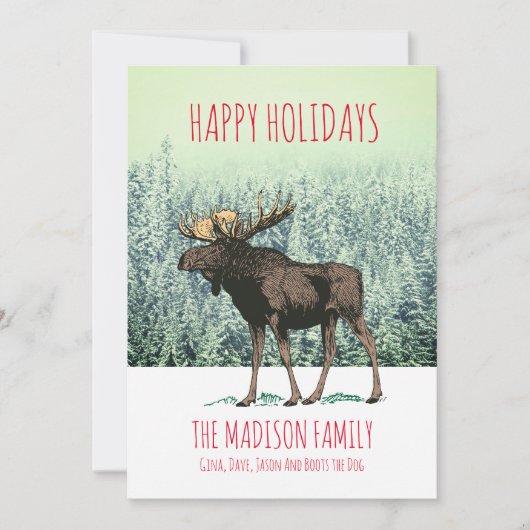 Moose In Winter Snow Christmas Holiday Greeting Feestdagenkaart (Voorkant)
