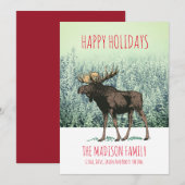 Moose In Winter Snow Christmas Holiday Greeting Feestdagenkaart (Voorkant / Achterkant)