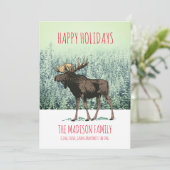 Moose In Winter Snow Christmas Holiday Greeting Feestdagenkaart (Staand voorkant)