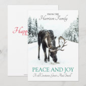 Moose in Winter Snow-kerstfeest Feestdagenkaart (Voorkant / Achterkant)