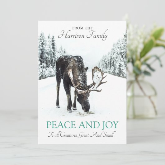 Moose in Winter Snow-kerstfeest Feestdagenkaart (Staand voorkant)
