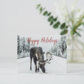Moose in Winter Snow-kerstfeestkaart Feestdagenkaart (Staand voorkant)