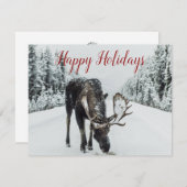 Moose in Winter Snow-kerstfeestkaart Feestdagenkaart (Voorkant / Achterkant)
