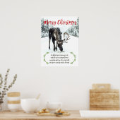 Moose in Winter Snow Photo Verse Merry Kerstmis Poster (Keuken)