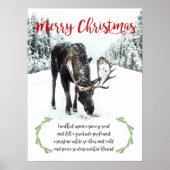 Moose in Winter Snow Photo Verse Merry Kerstmis Poster (Voorkant)