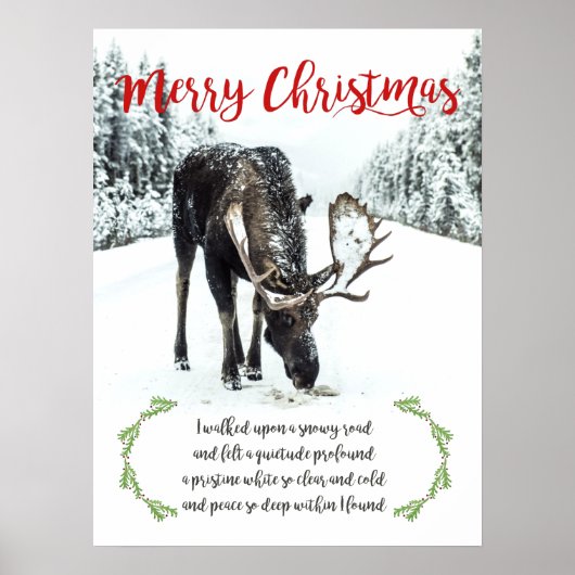 Moose in Winter Snow Photo Verse Merry Kerstmis Poster (Voorkant)