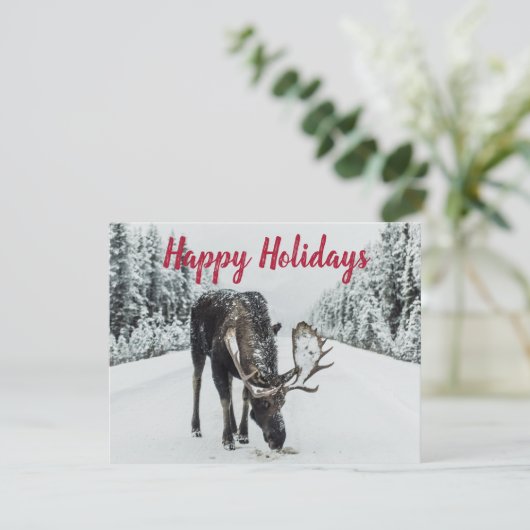 Moose in Winter Snow Wilderness Guide Holiday Card Feestdagenkaart (Staand voorkant)