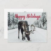 Moose in Winter Snow Wilderness Guide Holiday Card Feestdagenkaart (Voorkant / Achterkant)