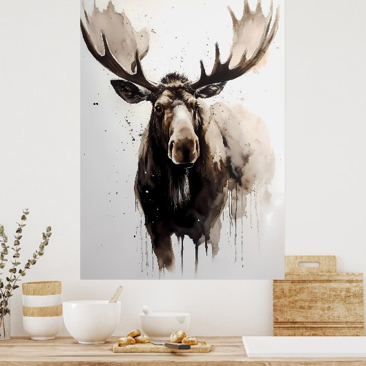 Moose Ink Painting Poster (Keuken)
